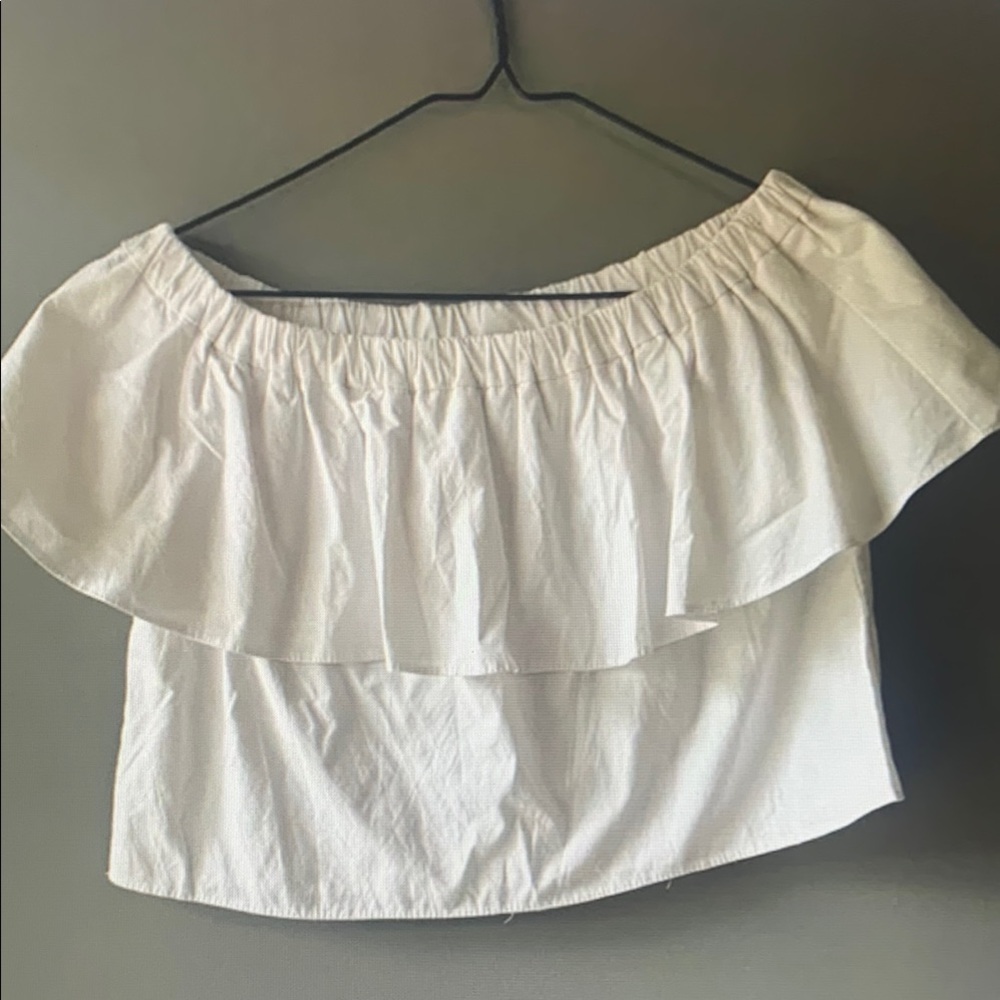 Topshop PETITE White Off-Shoulder Crop Top